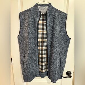 NWOT Men's woven zip-up sweater vest with fleece lining, blue / fits like XXL